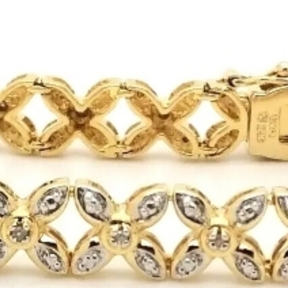 Sterling Silver Yellow Gold  Genuine Diamond X Link Tennis Bracelet (22.4 Grams) - Picture 2 of 6